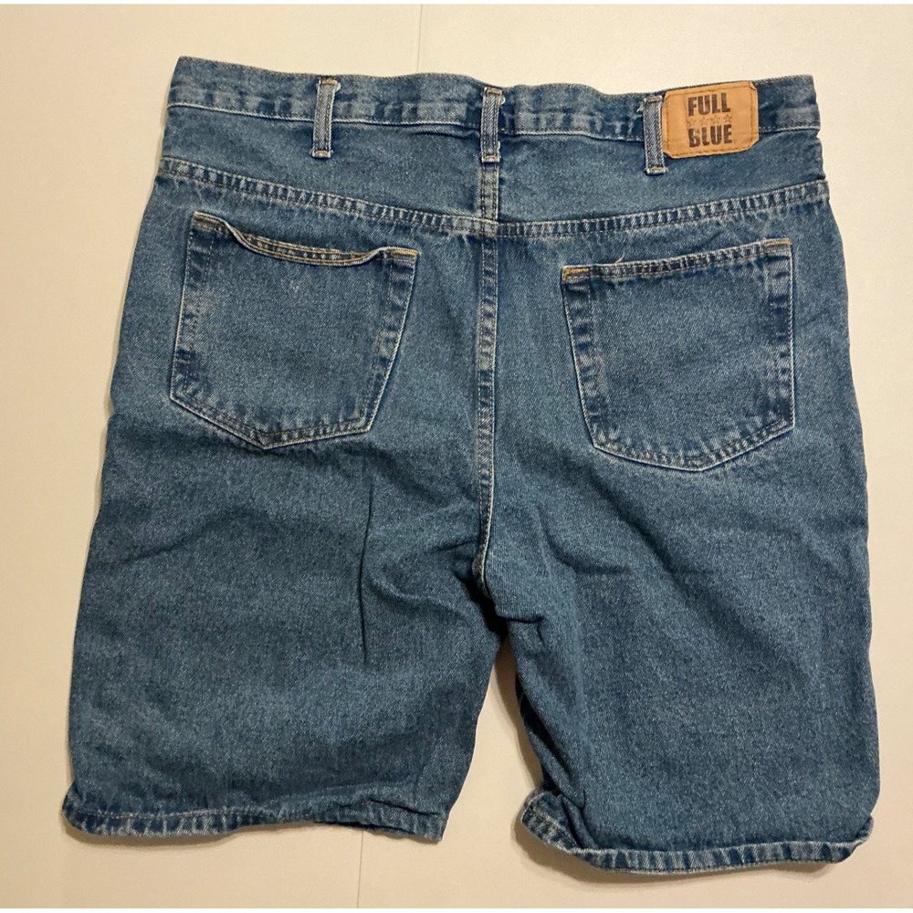 VTG Y2K Baggy Full Blue Mens Denim Jean Shorts Med Wash Relaxed Fit 36 Fits 34